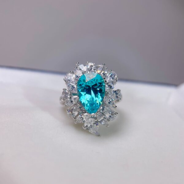 #231 6.5ct Large water Drop Paraiba High Carbon Diamond ring - Image 2