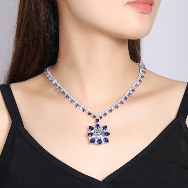 #266 S925 silver laboratory-grown blue sapphire necklace, earrings, and ring - Image 2