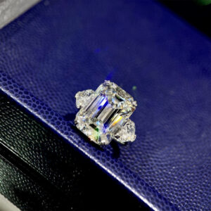 50# 12-carat large diamond ring S925 silver rectangular pagoda cut ladies' evening ring