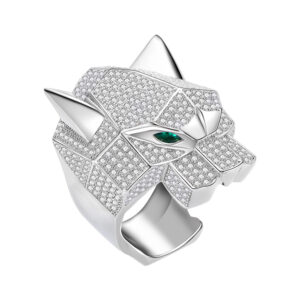 #205 S925 Silver micro-set zircon leopard head ring, a highly exaggerated and distinctive high-carbon diamond ring