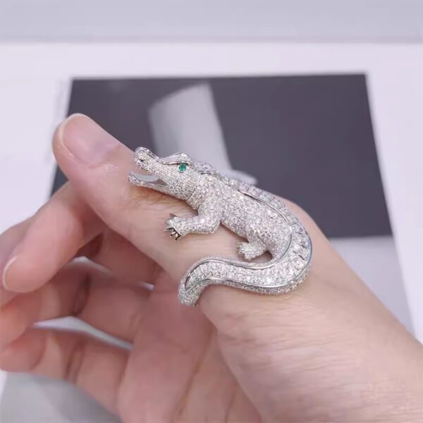 394#S925 silver plated platinum moissanite high-end fashion crocodile ring for men and women, European and American jewelry processing customization - Image 2