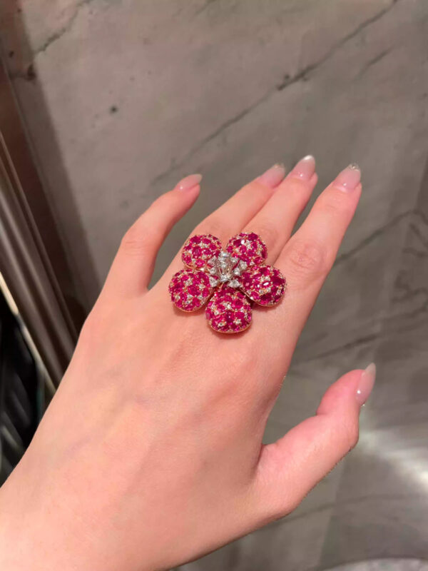 #290 S925 Silver Pink Flower Ring/Dangle Pendant Dual-Use Women's Ring (without chain) - Image 5