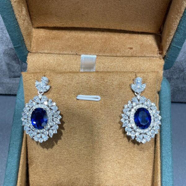#293 925 sterling silver plated with gold laboratory-grown sapphire 6-carat ring, necklace pendant, earrings - Image 2