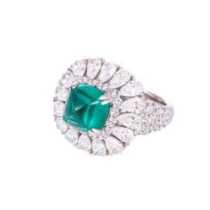 #166 Exclusive senior designer classic sugar tower shape 4-carat cultivated grandmother emerald women's ring S925 silver plated 18k gold ring