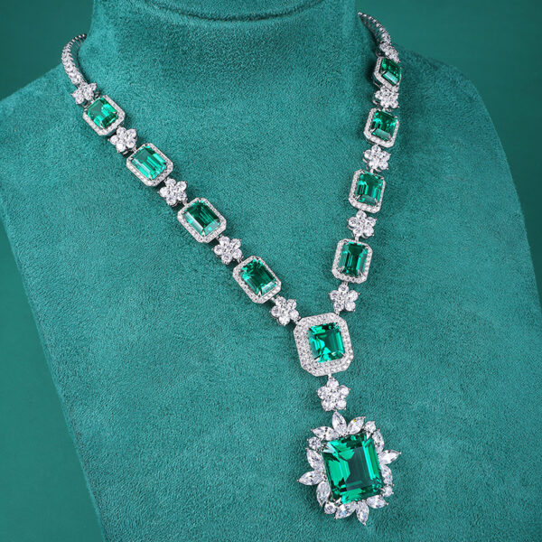 #216 S925 silver laboratory-grown emerald necklace. Main stone: 33.6 carats - Image 3