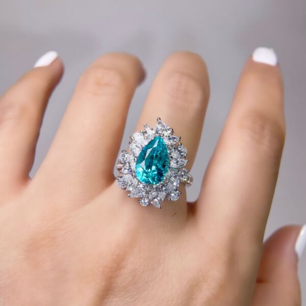 #231 6.5ct Large water Drop Paraiba High Carbon Diamond ring - Image 3