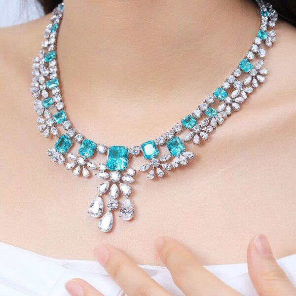 #274 S925 Silver Laboratory-Grown Paraiba Necklace - Women's Necklace - Image 2