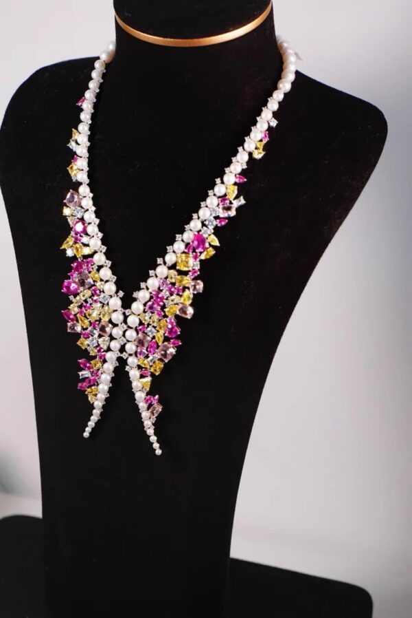 #102 925 Silver necklace and earrings with natural pearls and colored zircon - Image 6
