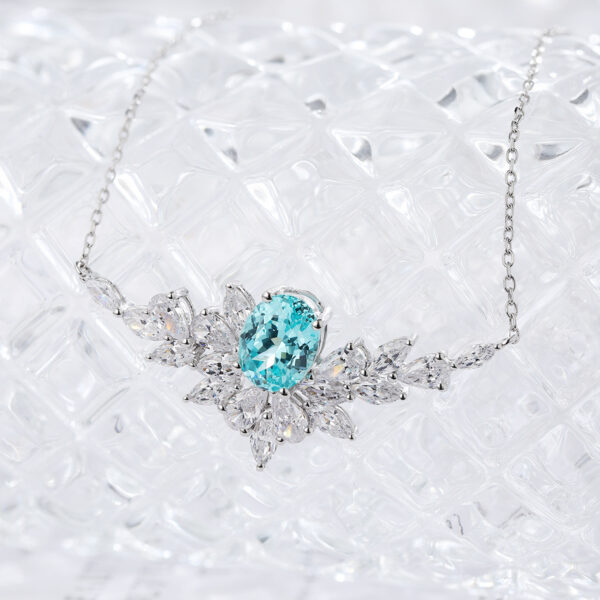 #270 S925 silver laboratory-grown Paraiba necklace collar chain. The main stone weighs approximately 3.2 carats. - Image 2