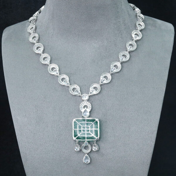#193 Pendant chain, all 925 silver gold-plated high-carbon diamond wood with green necklaces, fashionable and versatile - Image 3