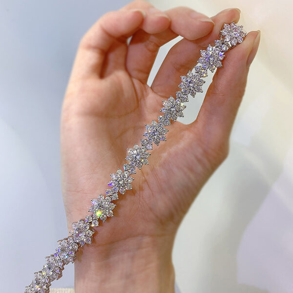 #56 S925 Silver Flower-shaped High-carbon Drill Women's Bracelet - Image 5
