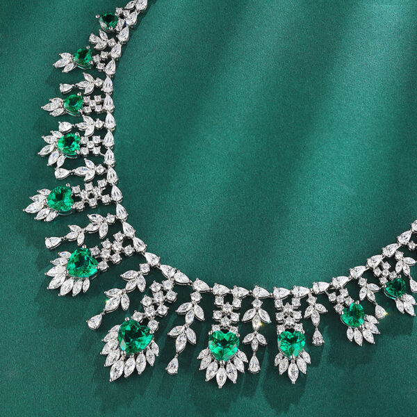 #303 S925 silver large-carat laboratory-grown emerald ladies' evening necklace - Image 3