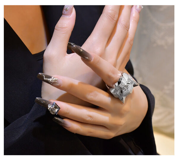 #205 S925 Silver micro-set zircon leopard head ring, a highly exaggerated and distinctive high-carbon diamond ring - Image 5