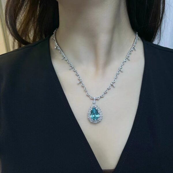 #120 S925 Silver Light Luxury Exquisite High-end Feel 8.63-carat Large water drop cultivated Paraiba blue Gemstone necklace - Image 4