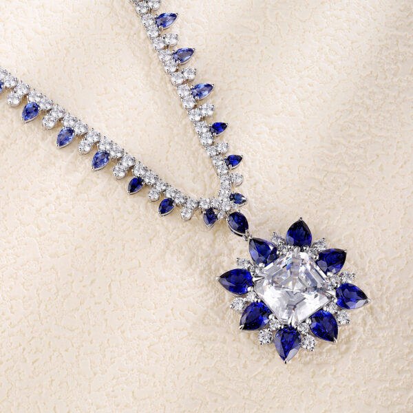 #266 S925 silver laboratory-grown blue sapphire necklace, earrings, and ring - Image 4
