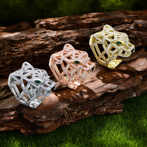 #204 S925 Silver micro-set zircon leopard head ring, an exaggerated and distinctive high-carbon diamond ring - Image 3