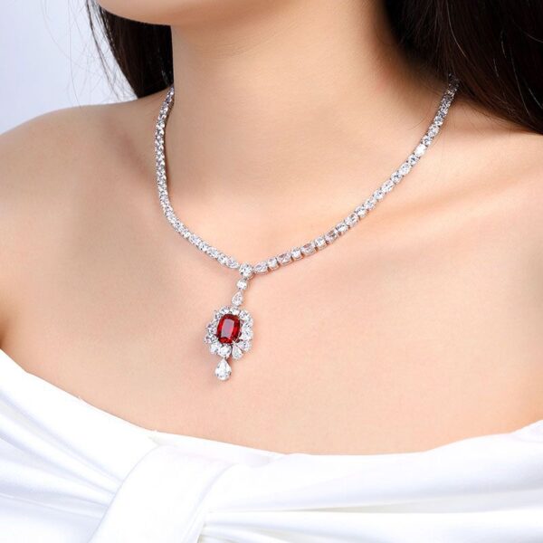 #271 S925 silver Laboratory-grown ruby pigeon-blood red ladies' necklace - Image 6