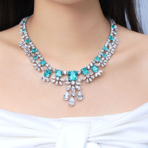 #274 S925 Silver Laboratory-Grown Paraiba Necklace - Women's Necklace - Image 3