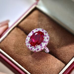 # 139 S925 Silver Light Luxury Exquisite High-end Feel 7.65ct Cultivated Ruby Starry Sky Pigeon Egg Ring Oval Luxury Set ring