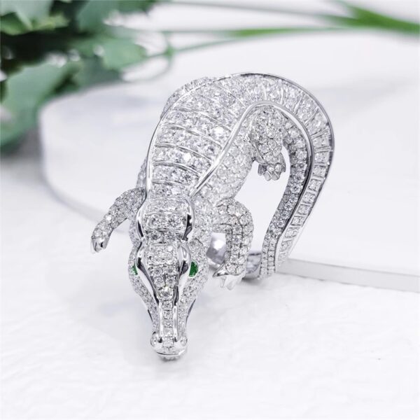 394#S925 silver plated platinum moissanite high-end fashion crocodile ring for men and women, European and American jewelry processing customization - Image 4
