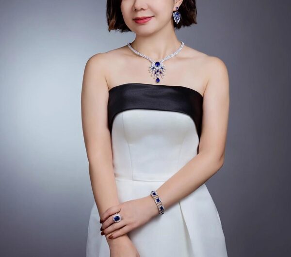 #307 10-carat S925 silver-gilded laboratory-grown sapphire women's dinner necklace/pendant - Image 8