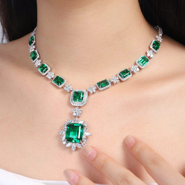 #216 S925 silver laboratory-grown emerald necklace. Main stone: 33.6 carats - Image 4