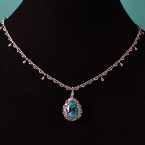 #120 S925 Silver Light Luxury Exquisite High-end Feel 8.63-carat Large water drop cultivated Paraiba blue Gemstone necklace