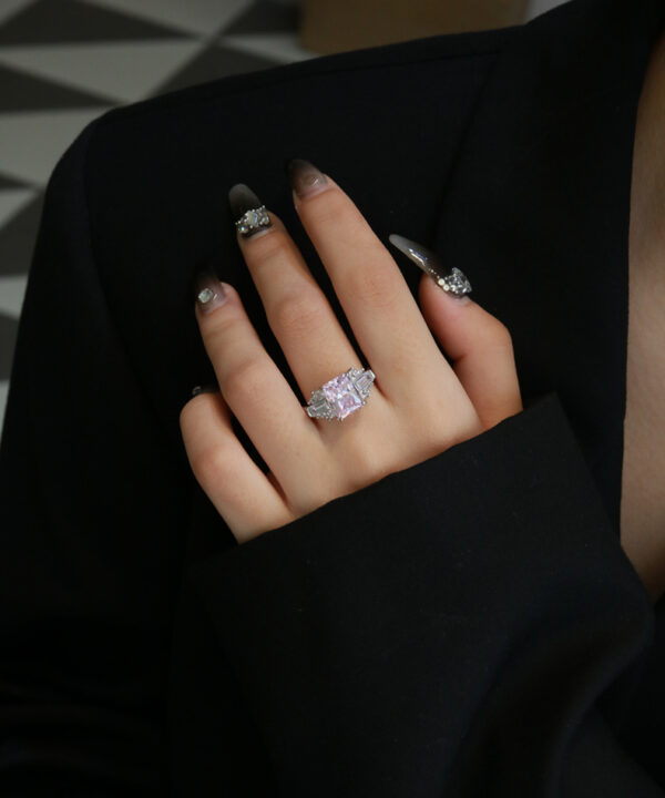 # 203 S925 Silver micro-set zircon 8*10 ice flower cut ring, high-carbon diamond square large diamond ring for girls - Image 5
