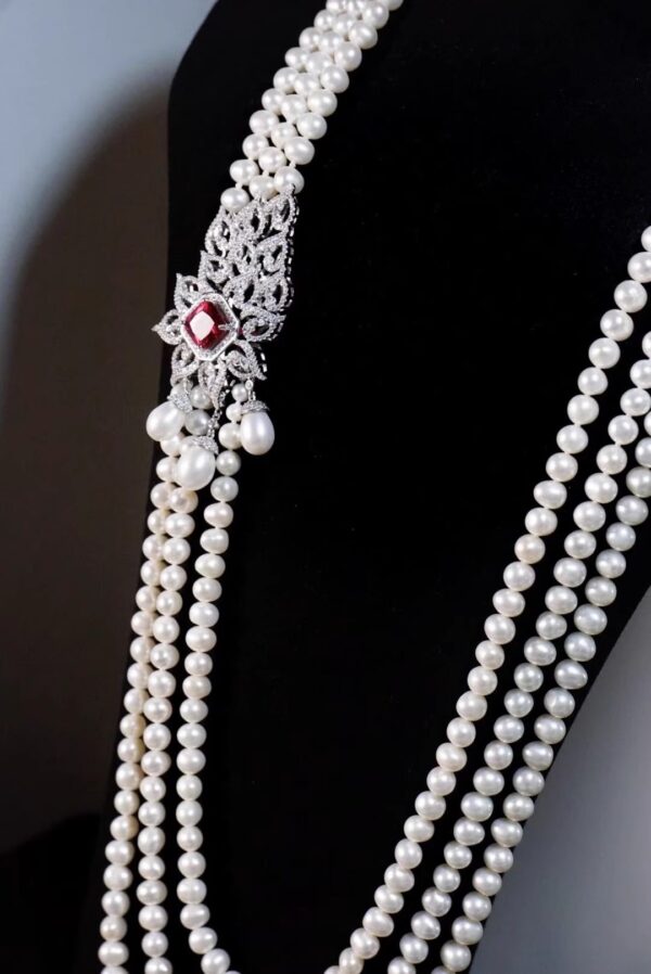 #100 Natural freshwater Pearl Sweater Chain Long Necklace 925 Silver inlaid Zircon necklace - Image 2