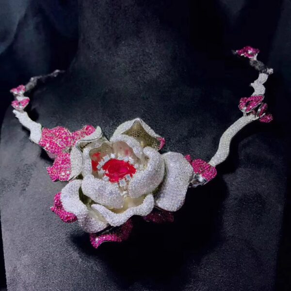 #112 925 Silver inlaid zircon flower-shaped necklace - Image 16