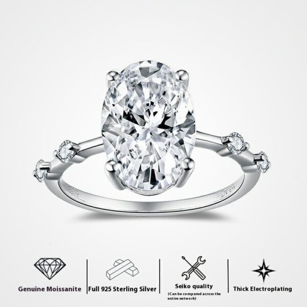 #153 S925 Silver Light Luxury Exquisite High-end Oval 4.5-carat Moissanite ring for women - Image 3