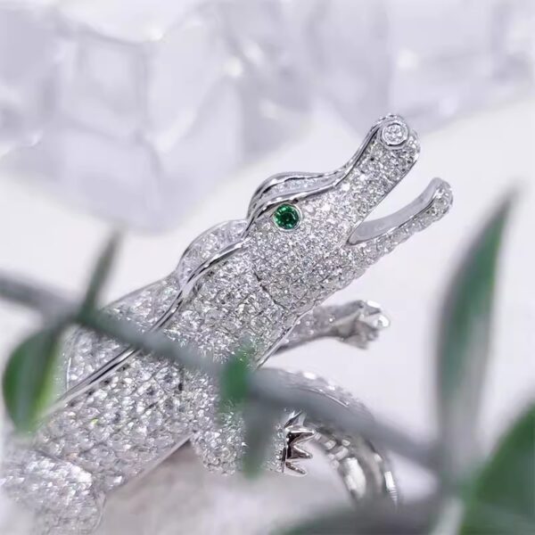 394#S925 silver plated platinum moissanite high-end fashion crocodile ring for men and women, European and American jewelry processing customization - Image 7