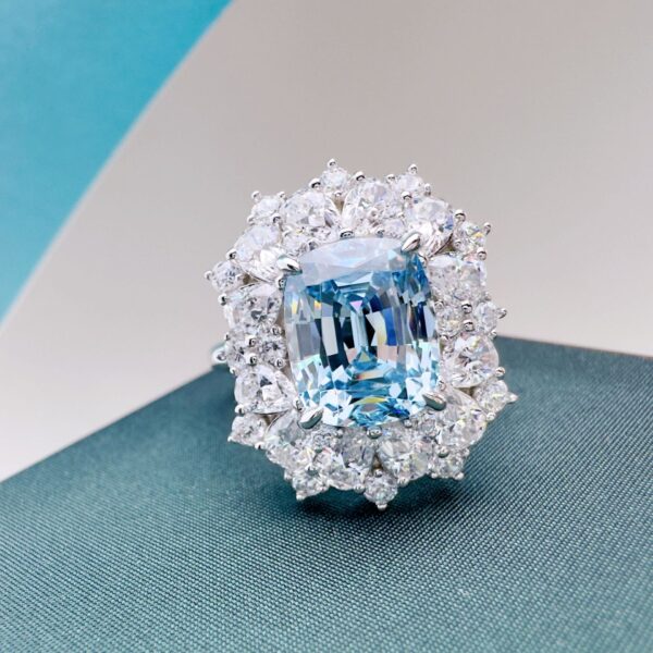 # 35 S925 Silver Aquamarine 4-carat Moissanite ring - Image 3
