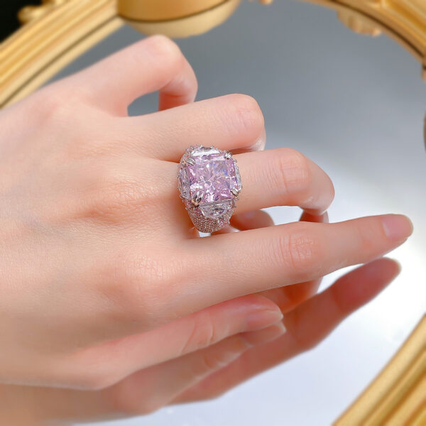 #85 S925 silver pear-shaped 12*12mm aquamarine high-carbon diamond powder diamond women's ring - Image 6