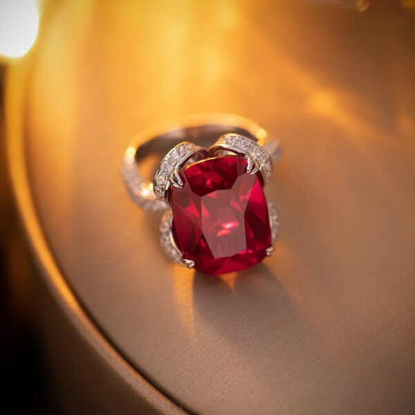 #230 S925 13ct pure silver set with cultivated pigeon blood red gemstone pillow ring - Image 4