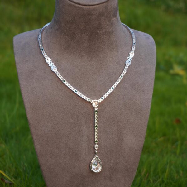 #194 925 Silver gold-plated necklace, high-carbon diamond pear-shaped water drop-cut wooden green Y-shaped chain for girls - Image 6