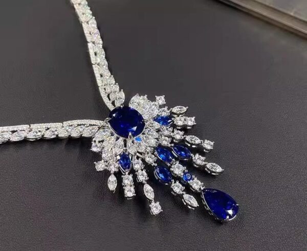 #307 10-carat S925 silver-gilded laboratory-grown sapphire women's dinner necklace/pendant - Image 2