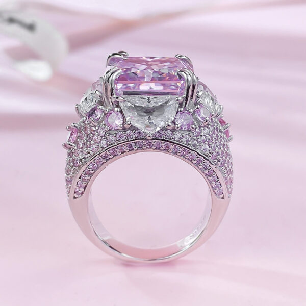 #85 S925 silver pear-shaped 12*12mm aquamarine high-carbon diamond powder diamond women's ring - Image 7