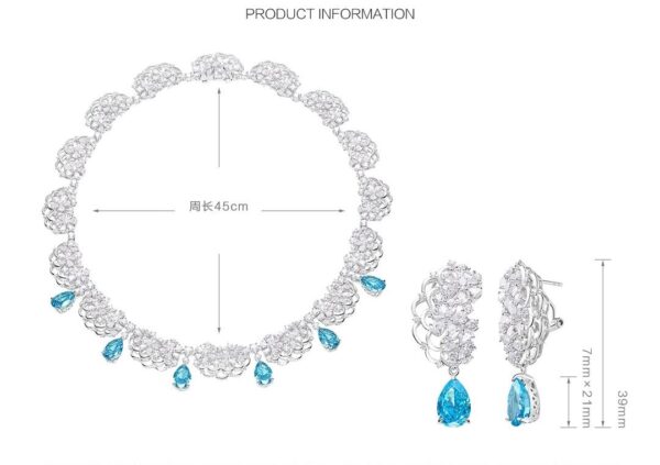 #380 S925 silver-gilded lace trim design Evening Style Artificial Aquamarine Drop Necklace and Earrings - Image 5