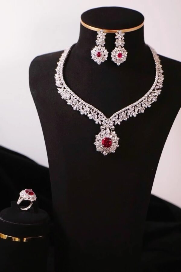 #101 925 Silver-inlaid Zircon Necklace and Earring set - Image 5