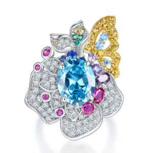 #220 S925 Silver High Carbon Diamond Aquamarine Garden Series Ring