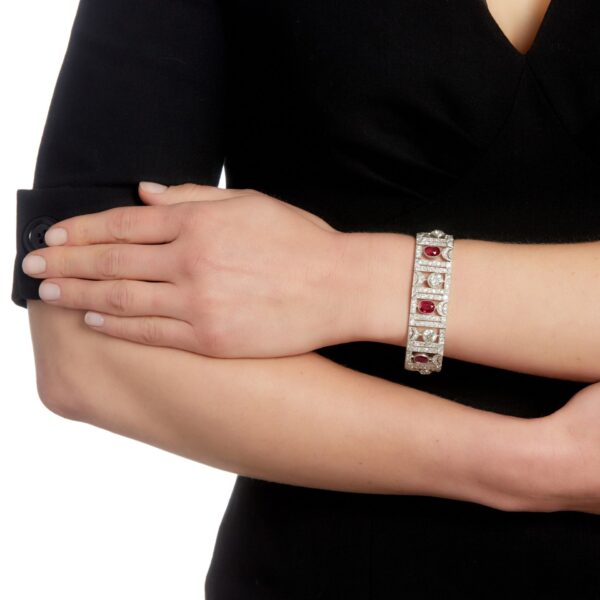 #195 925 Silver-gold-plated bracelet, high-carbon diamond GRC cultivated ruby - pigeon blood synthetic red corundum pillow-shaped cut girls' bracelet - Image 2