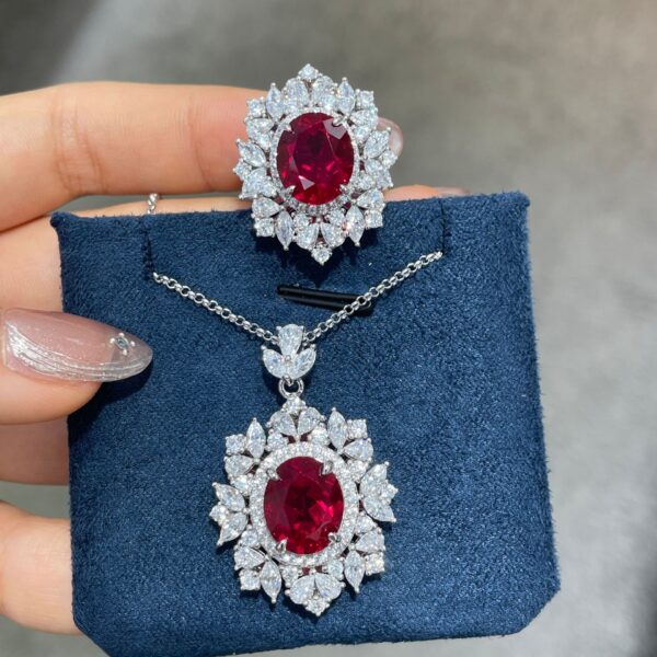 #309 6-carat laboratory-grown ruby gold-plated silver ring, necklace pendant, earrings - Image 2