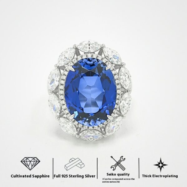 #155 S925 Silver Light Luxury, Exquisite and high-end Cultivated ruby and Sapphire ring - Image 6