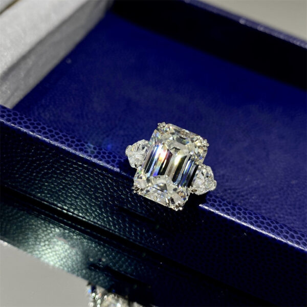 50# 12-carat large diamond ring S925 silver rectangular pagoda cut ladies' evening ring - Image 4