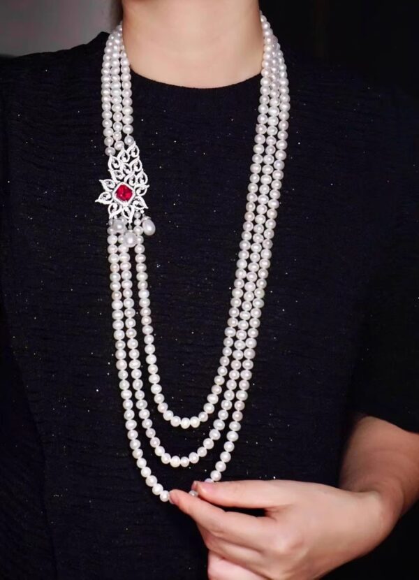 #100 Natural freshwater Pearl Sweater Chain Long Necklace 925 Silver inlaid Zircon necklace - Image 3