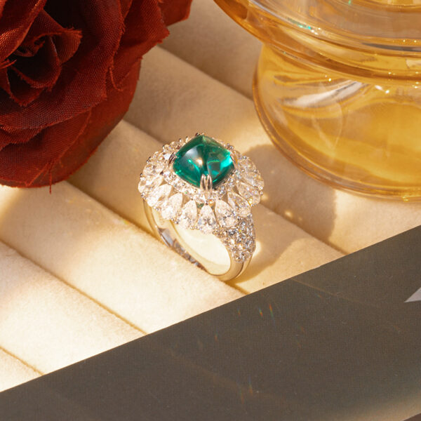 #166 Exclusive senior designer classic sugar tower shape 4-carat cultivated grandmother emerald women's ring S925 silver plated 18k gold ring - Image 6