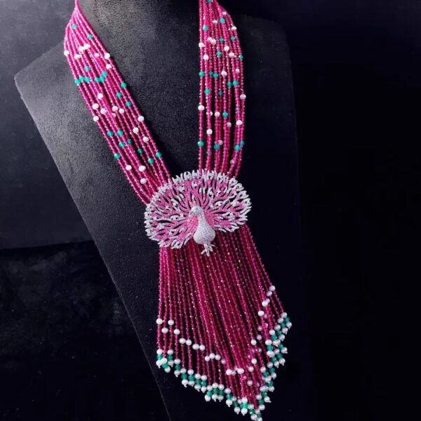 #96 925 Silver inlaid zircon natural pearl agate necklace Peacock Tassel Pendant Necklace - Image 3