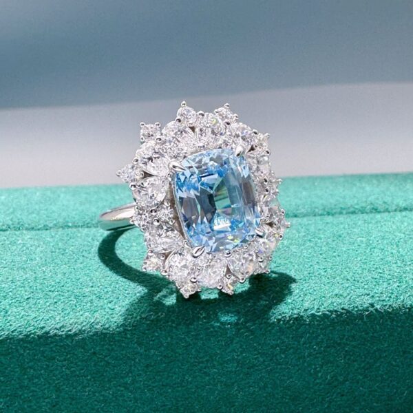 # 35 S925 Silver Aquamarine 4-carat Moissanite ring - Image 5