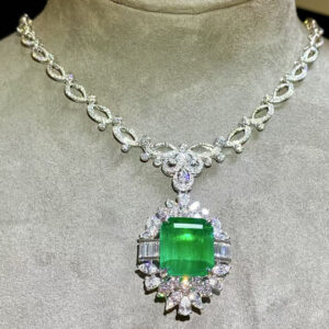 403#High end fashion natural emerald ring pendant necklace with three use main stone 18.76 carats 18k gold and diamond LD certificate